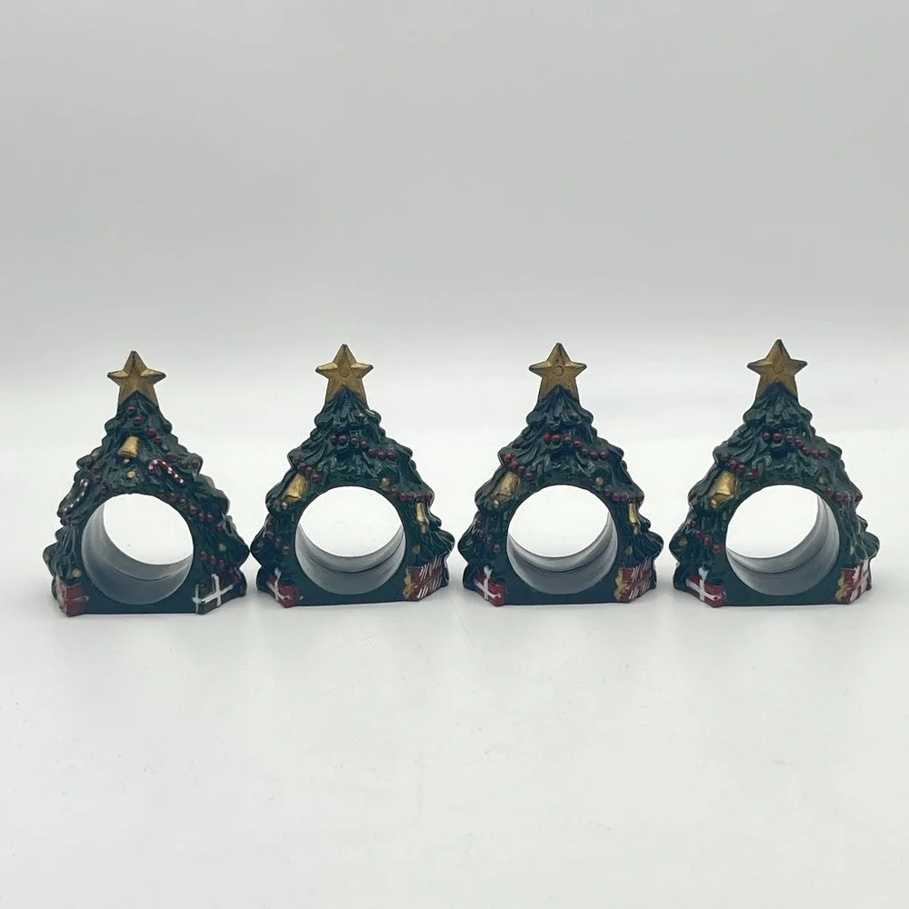 Christmas Napkin Rings Christmas Tree Shape Gold‎ Star Resin 3